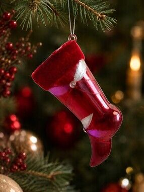 Vintage Pier 1 Imports Blown Glass High Heel Stocking Christmas Ornament 5"